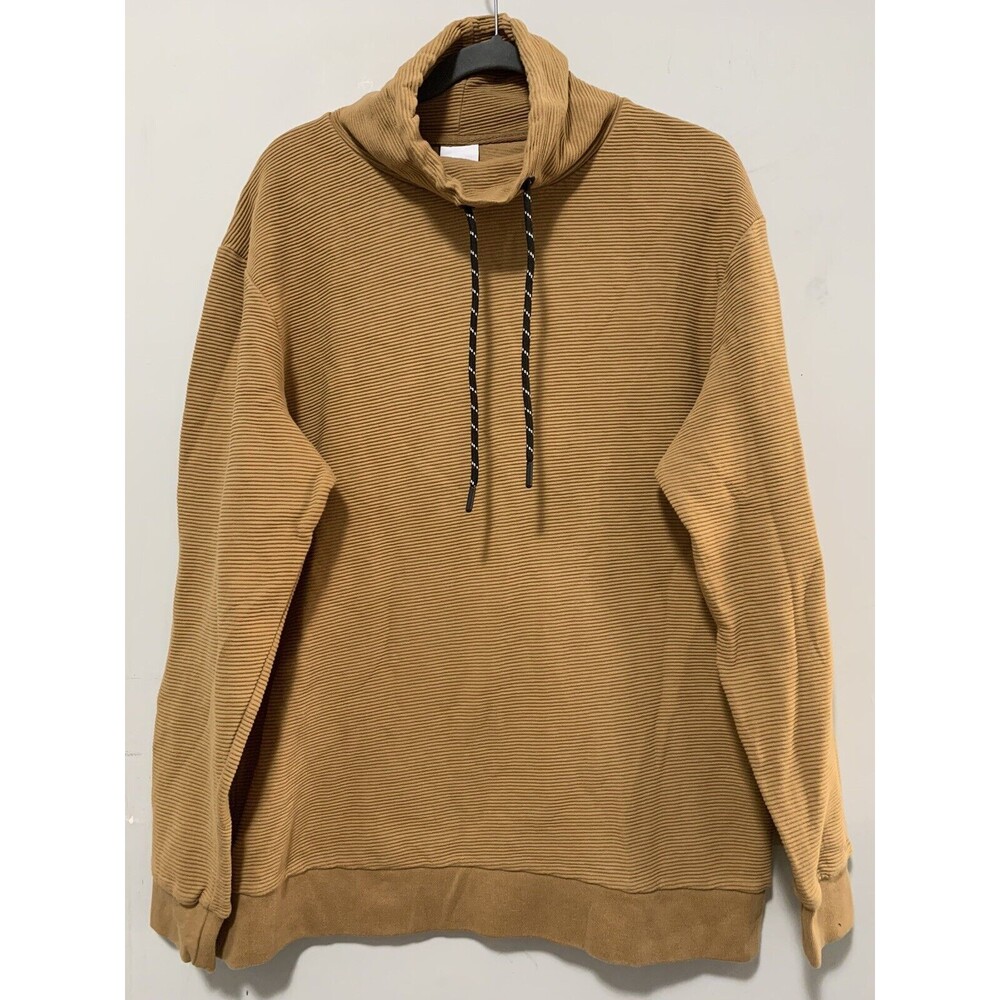 Zara Men XL Drawstring Mock Neck Ribbed Top Tan knit long sleeves Streetwear